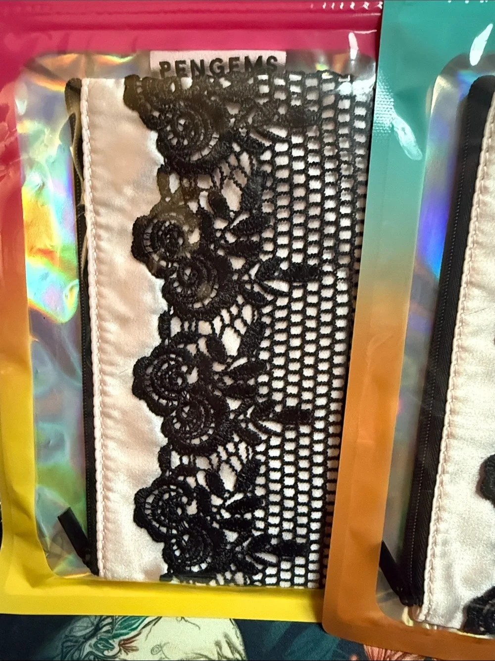 Pengems light pink with black lace small pouch 2 available